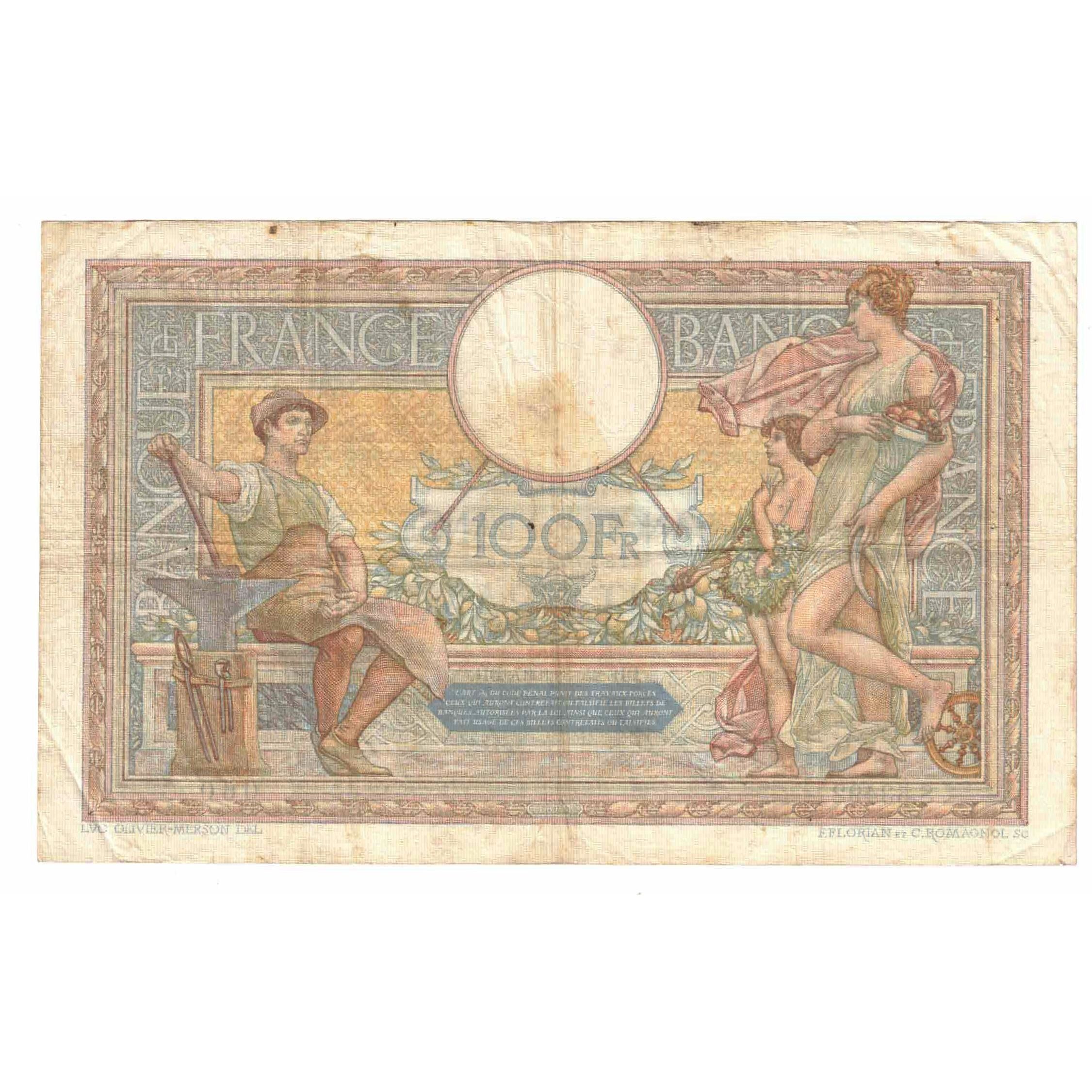 France, 100 Francs, Luc Olivier Merson, 1937, S.53492, VF(20-25), Fayette:24.16