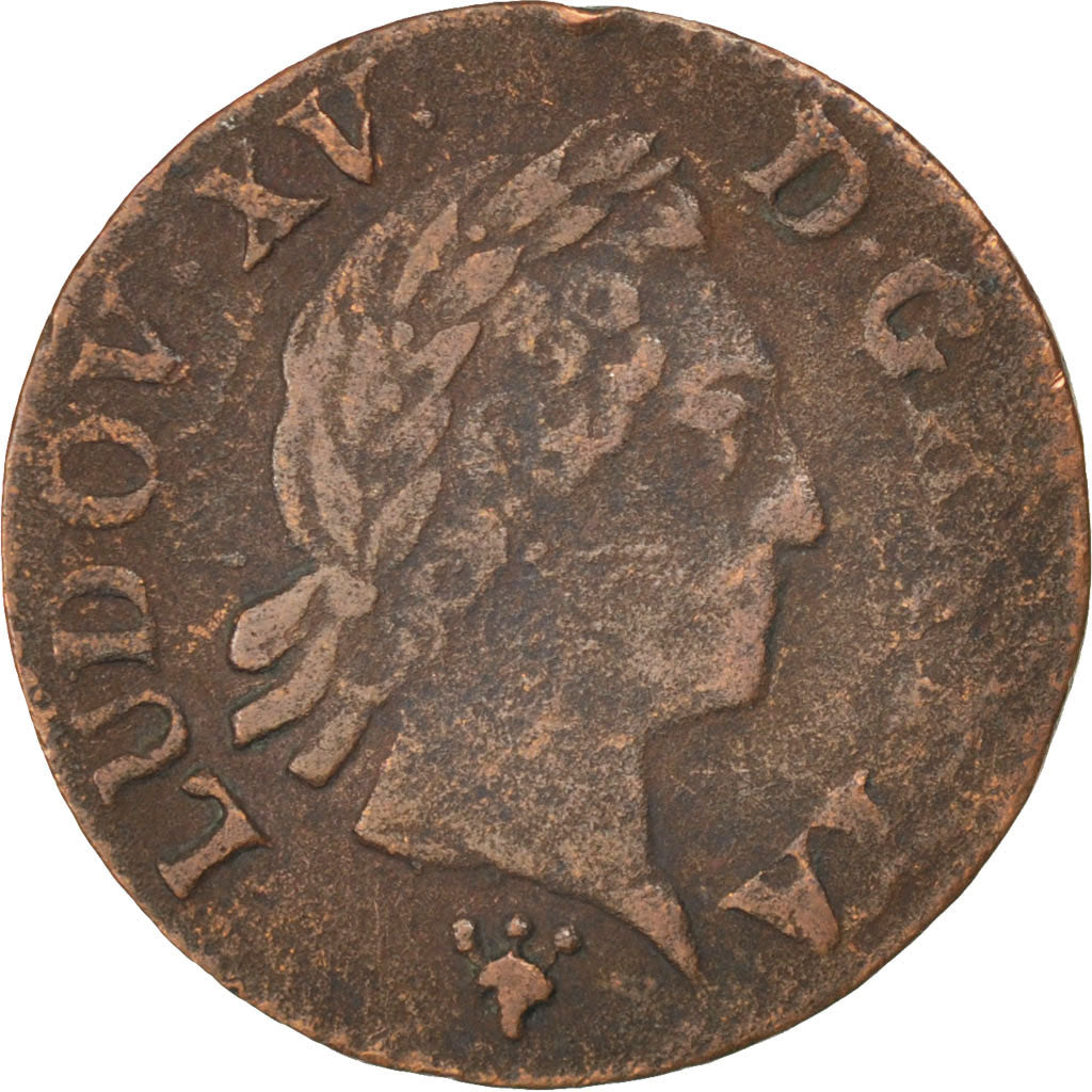 Francia, Louis XV, Liard à la vieille tête, Liard, 1770, Reims, MB+, Rame,...