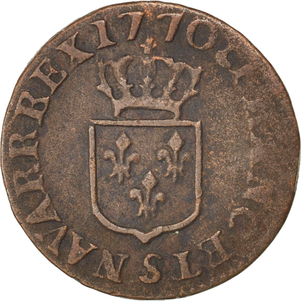 Francia, Louis XV, Liard à la vieille tête, Liard, 1770, Reims, MB+, Rame,...