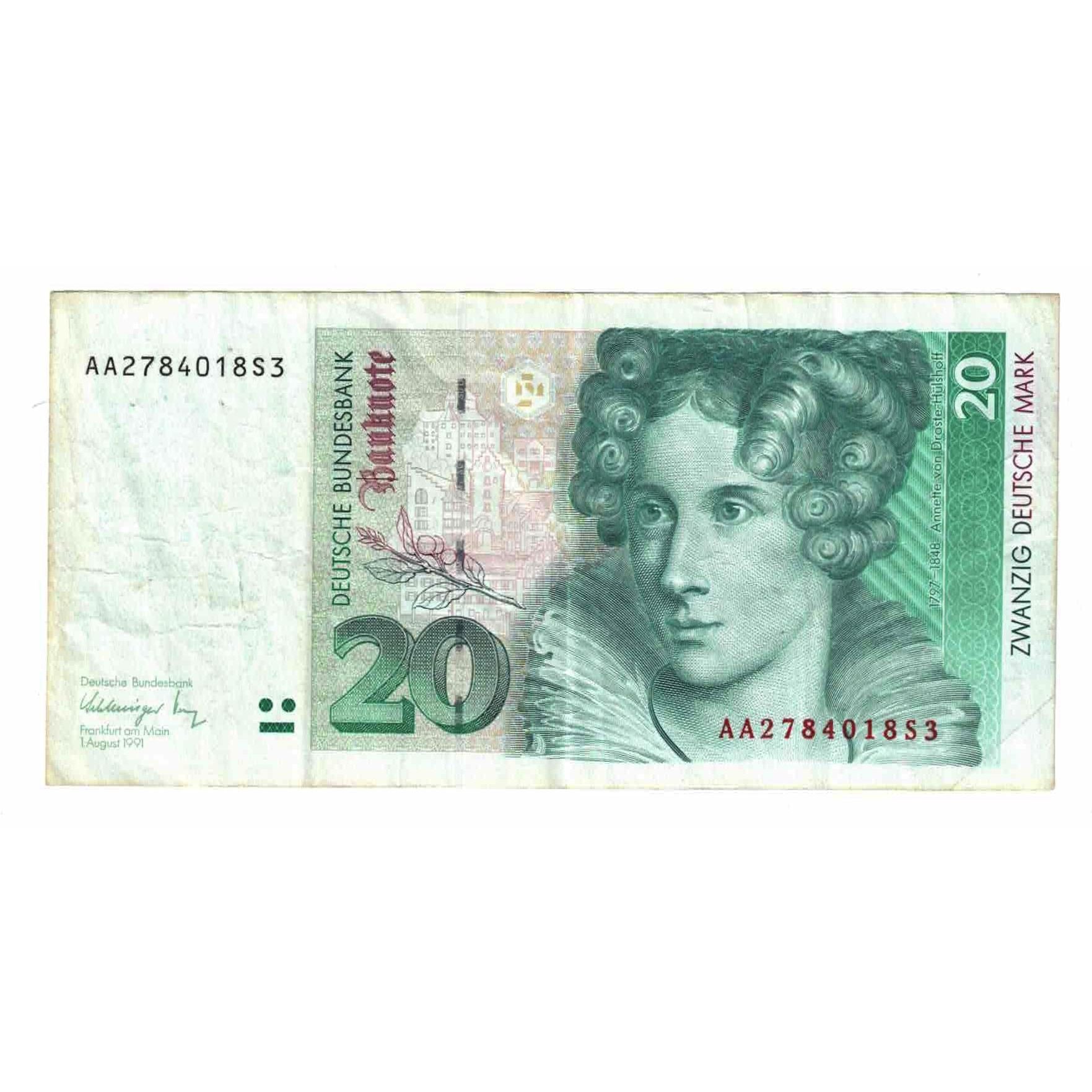 Nota, ALEMANHA - REPÚBLICA FEDERAL, 20 Deutsche Mark, 1991, 1991-08-01, KM:39a