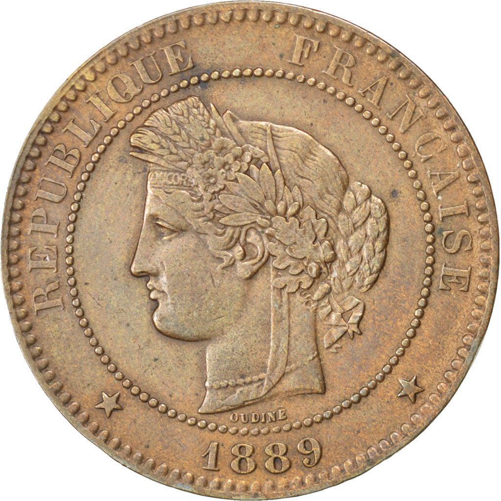 FRANCE, Cérès, 10 Centimes, 1889, Paris, KM #815.1, AU(55-58), Bronze, Gadoury #