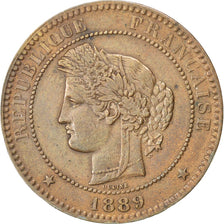 FRANCE, Cérès, 10 Centimes, 1889, Paris, KM #815.1, AU(55-58), Bronze, Gadoury #