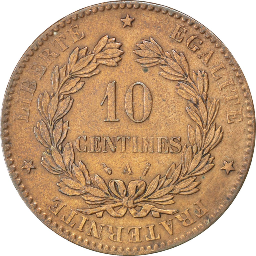 FRANCE, Cérès, 10 Centimes, 1889, Paris, KM #815.1, AU(55-58), Bronze, Gadoury #
