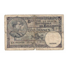 Banknote, Belgium, 5 Francs, 1938, 1938-04-09, KM:108a, AG(1-3)