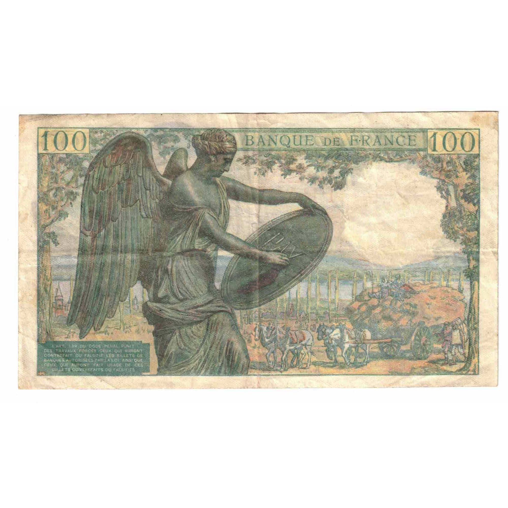 France, 100 Francs, Descartes, 1942, F.10, VF(30-35), Fayette:27.1, KM:101a