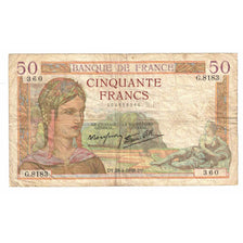 Frankrijk, 50 Francs, Cérès, 1938, G.8183, B+, Fayette:18.12, KM:85b