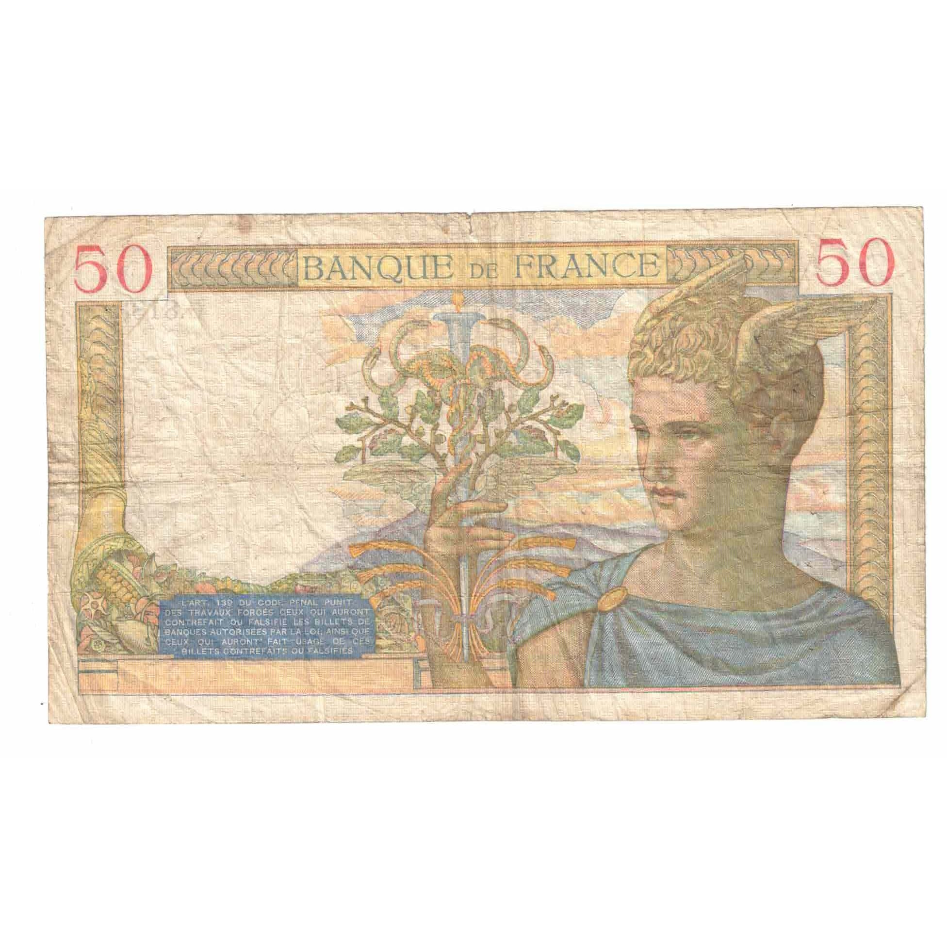 Frankrijk, 50 Francs, Cérès, 1938, G.8183, B+, Fayette:18.12, KM:85b