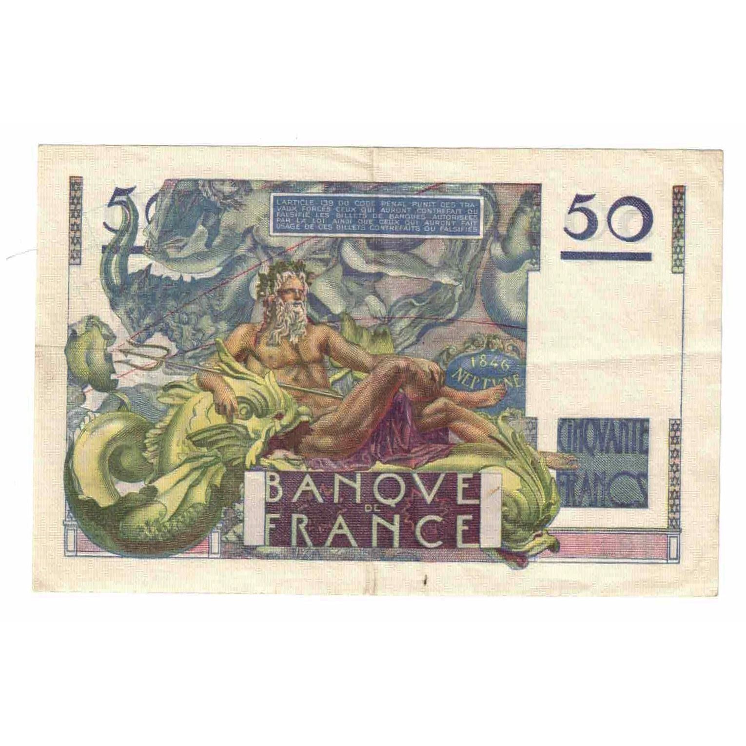 França, 50 Francs, Le Verrier, 1946, B.19, AU(50-53), Fayette:20.4, KM:127a