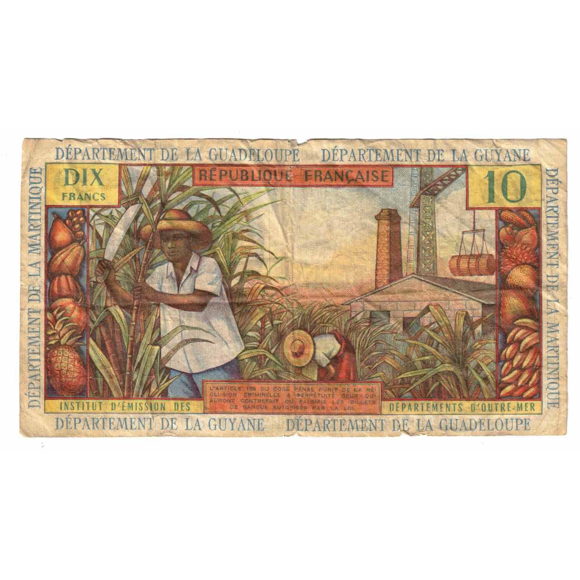 Banknote, French Antilles, 10 Francs, Undated (1964), KM:8a, VF(20-25)