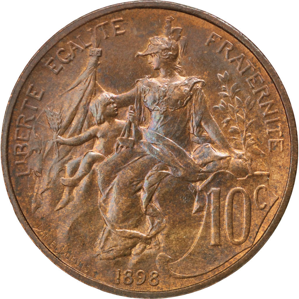 FRANCE, Dupuis, 10 Centimes, 1898, Paris, KM #843, AU(55-58), Bronze, 30,...