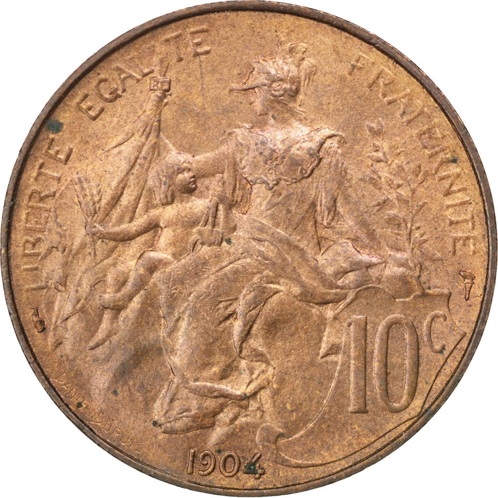 FRANCE, Dupuis, 10 Centimes, 1904, Paris, KM #843, AU(55-58), Bronze, 30,...