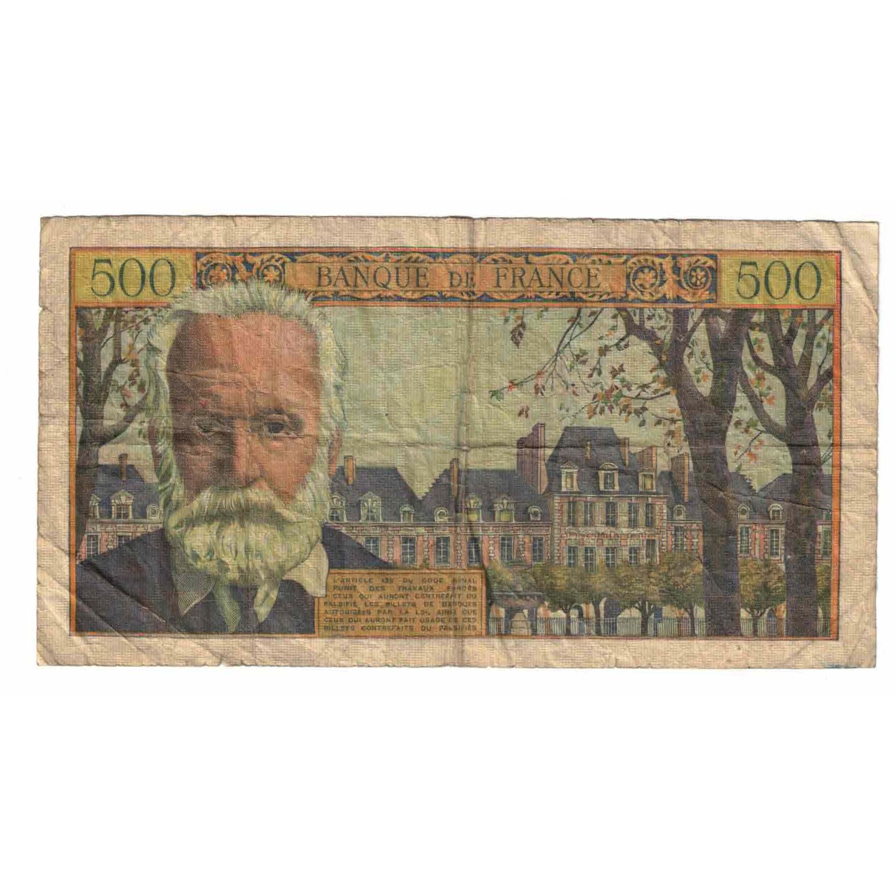 Francia, 500 Francs, Victor Hugo, 1955, Y.67, MB, Fayette:35.4, KM:133a