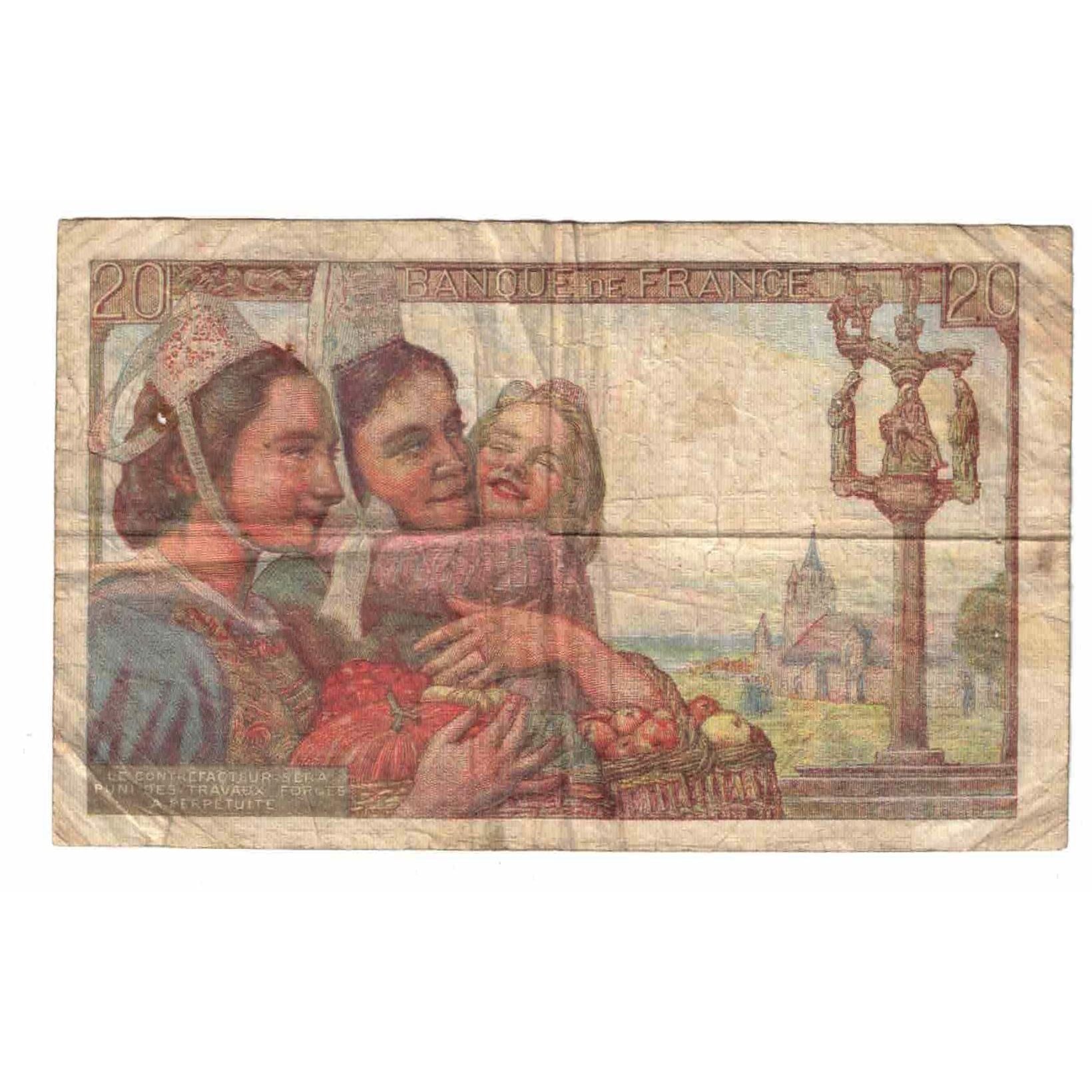 France, 20 Francs, Pêcheur, 1945, S.141, TB, Fayette:13.10, KM:100a