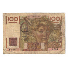 France, 100 Francs, Jeune Paysan, 1954, J.594, B, Fayette:28bis.3, KM:128e
