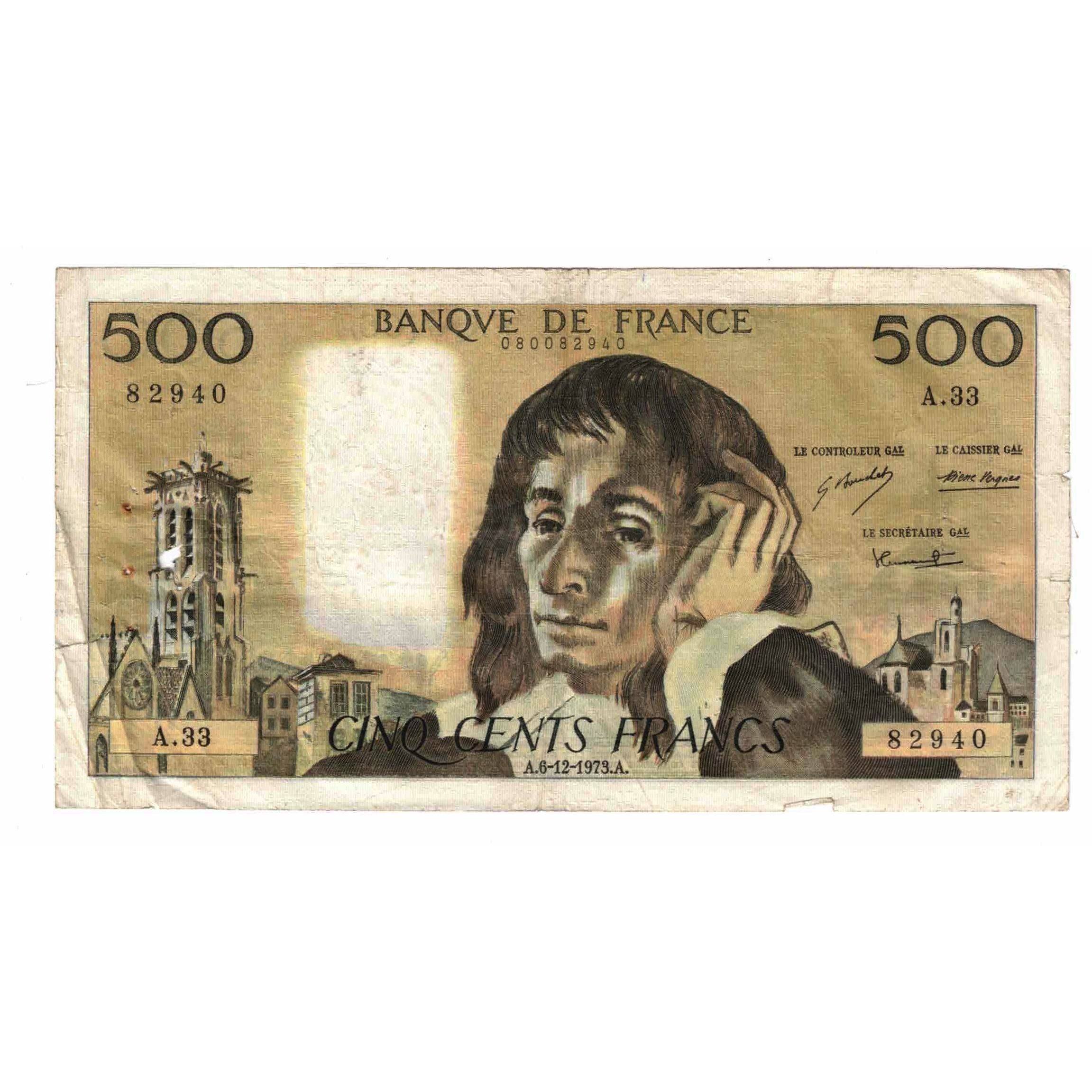 Francia, 500 Francs, Pascal, 1973, A.33, B, Fayette:71.10, KM:156b