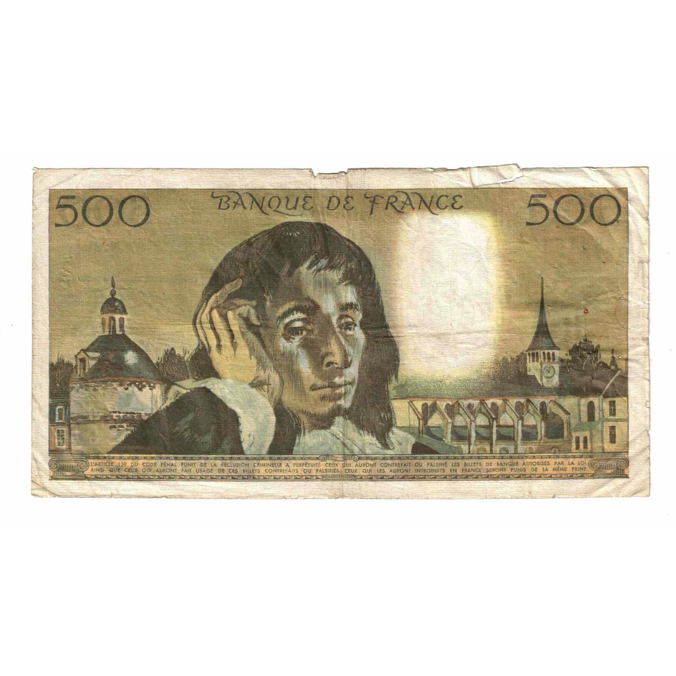 France, 500 Francs, Pascal, 1973, N.39, AG(1-3), Fayette:71.10, KM:156b