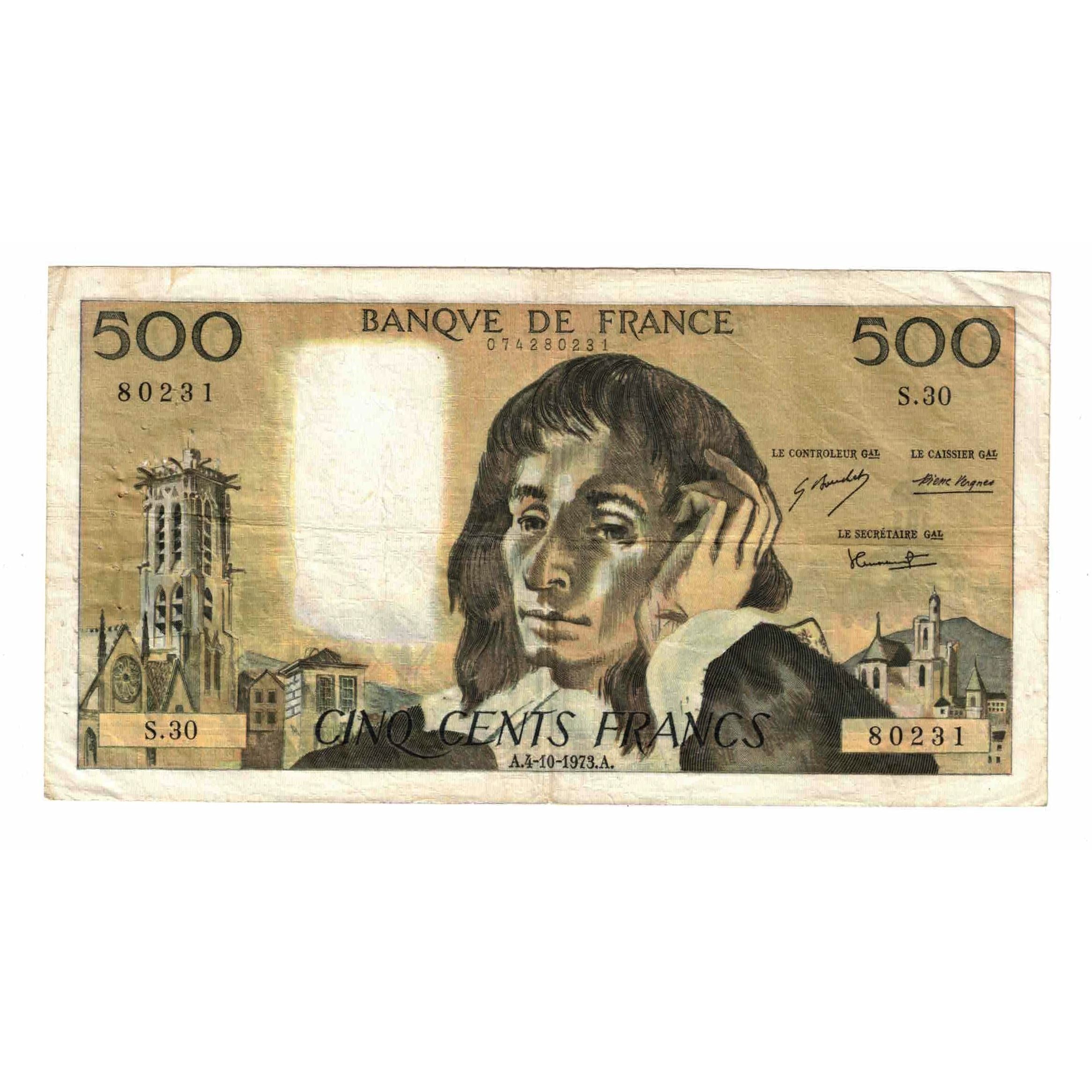 France, 500 Francs, Pascal, 1973, S.30, VF(20-25), Fayette:71.9, KM:156b