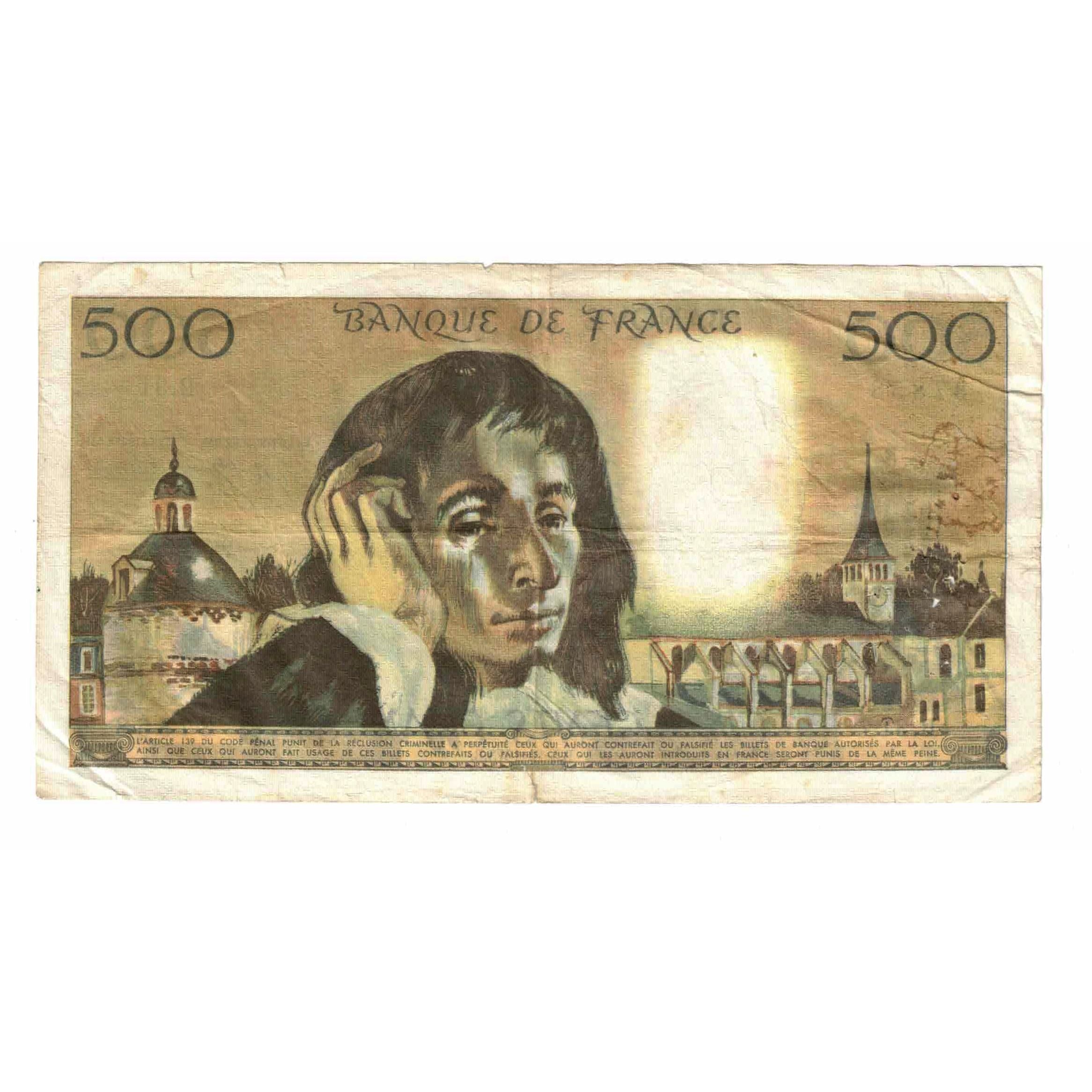 France, 500 Francs, Pascal, 1973, B.31, VG(8-10), Fayette:71.9, KM:156b
