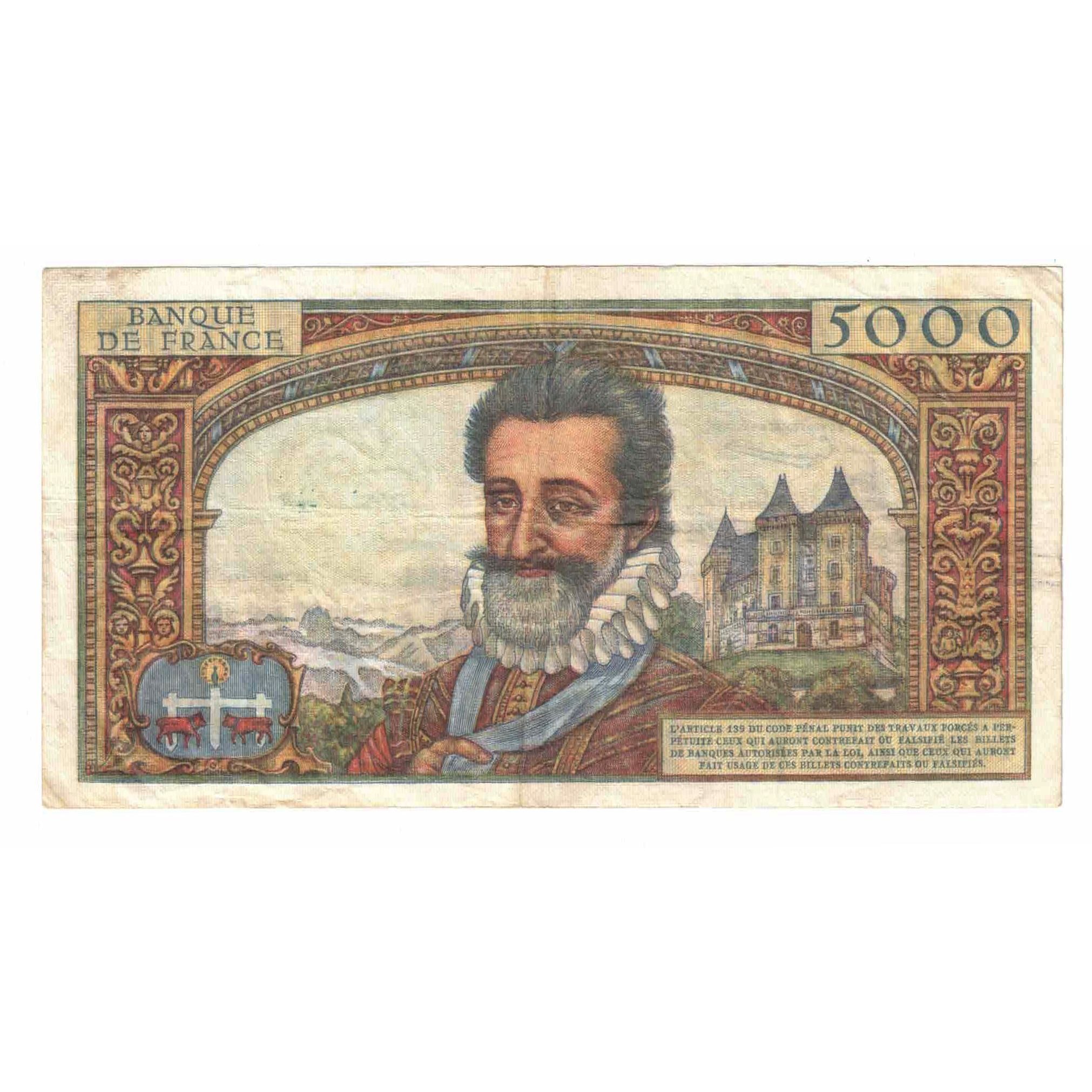 Francia, 5000 Francs, Henri IV, 1958, W.36, MBC, Fayette:49.5, KM:135a