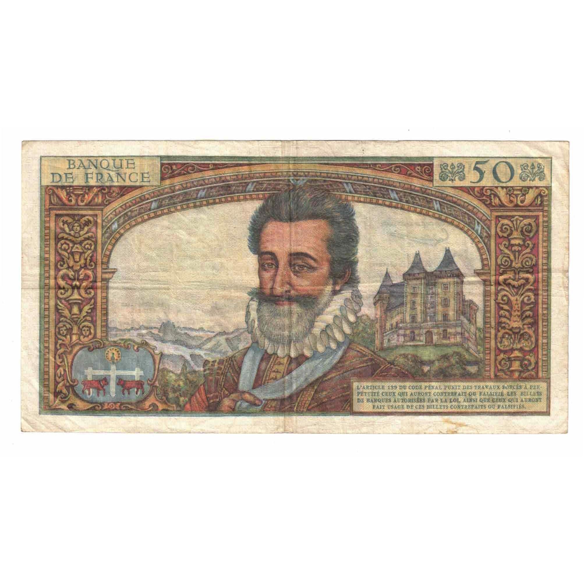 Francia, 50 Nouveaux Francs, Henri IV, 1959, P.16, MB+, Fayette:58.2, KM:143a