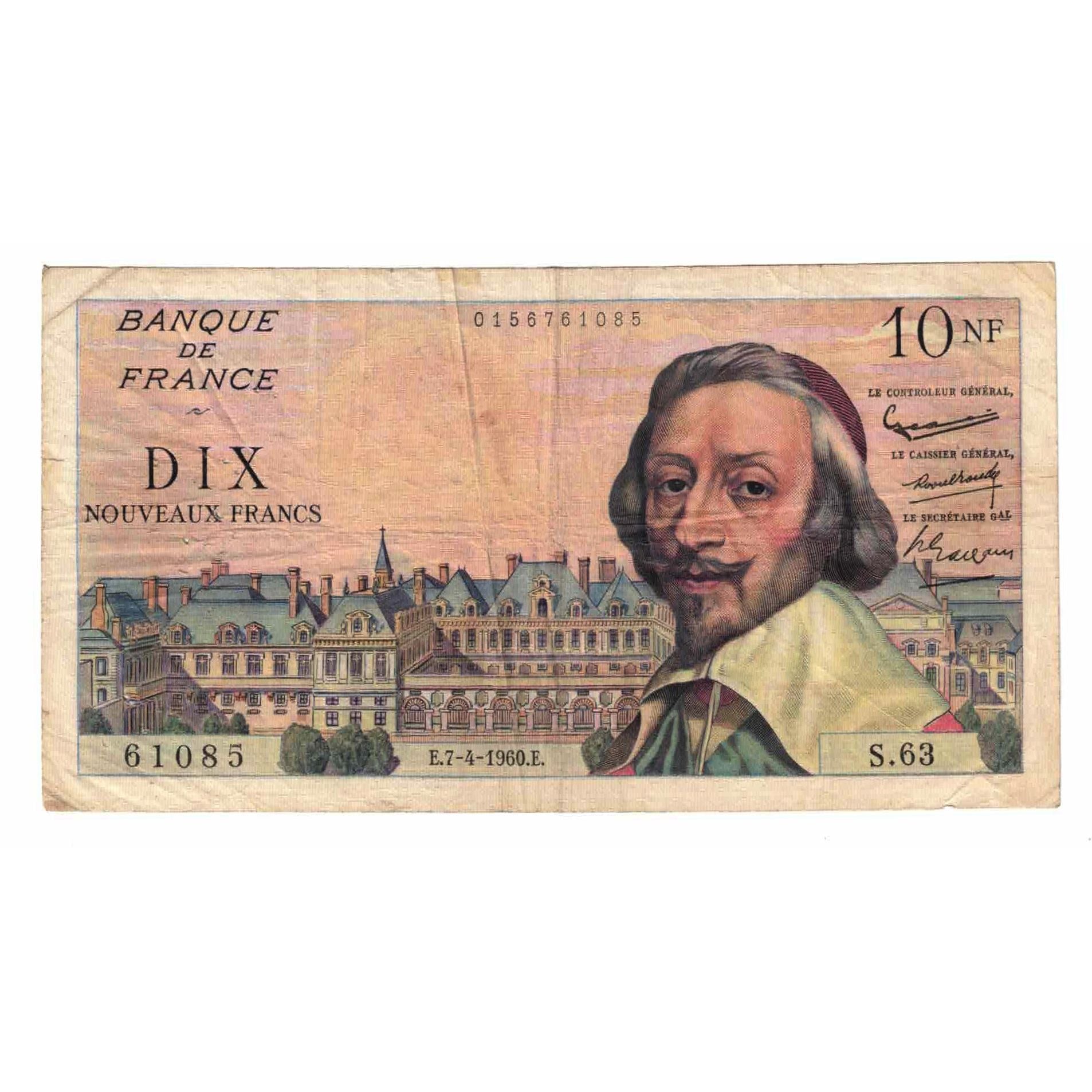 Francia, 10 Nouveaux Francs, Richelieu, 1960, S.63, MB, Fayette:57.06, KM:142a