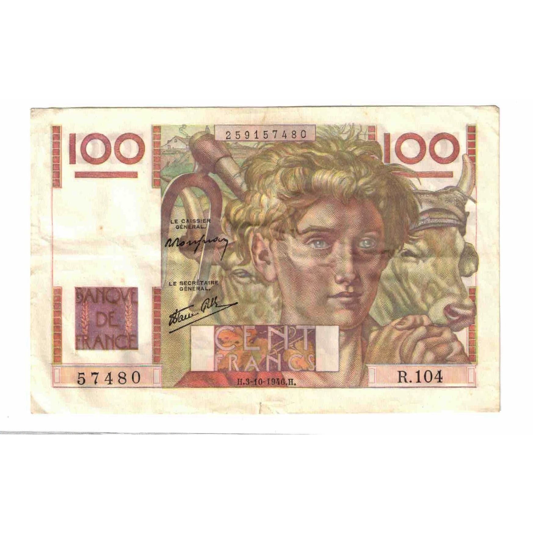 France, 100 Francs, Jeune Paysan, 1946, R.104, EF(40-45), Fayette:28.10, KM:128a