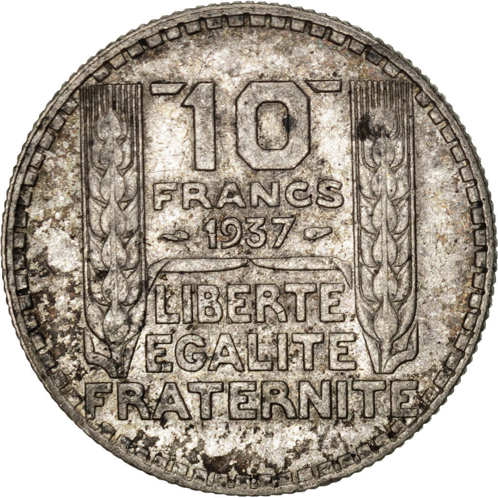 FRANCE, Turin, 10 Francs, 1937, Paris, KM #878, VF(30-35), Silver, 28, Gadoury..