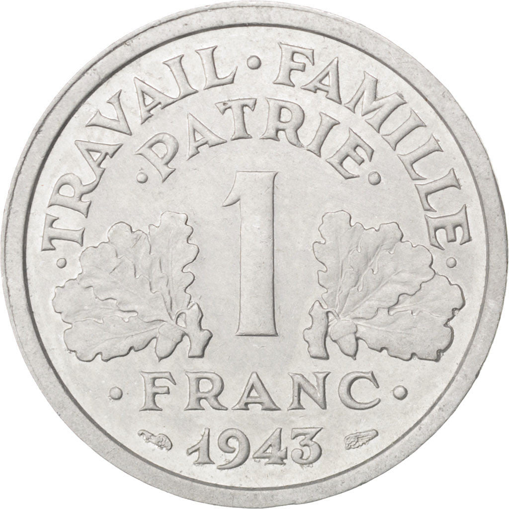 État français, 1 Franc Bazor, 1943, Poids fort, très rare, KM 902.1