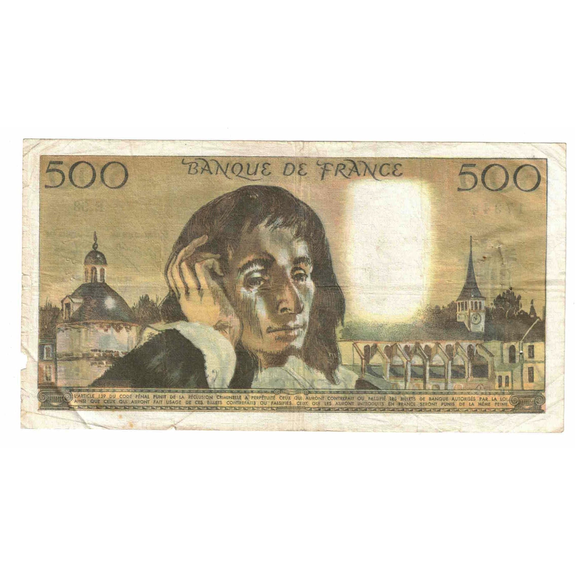 France, 500 Francs, Pascal, 1975, E.53, G(4-6), Fayette:71.13, KM:156c