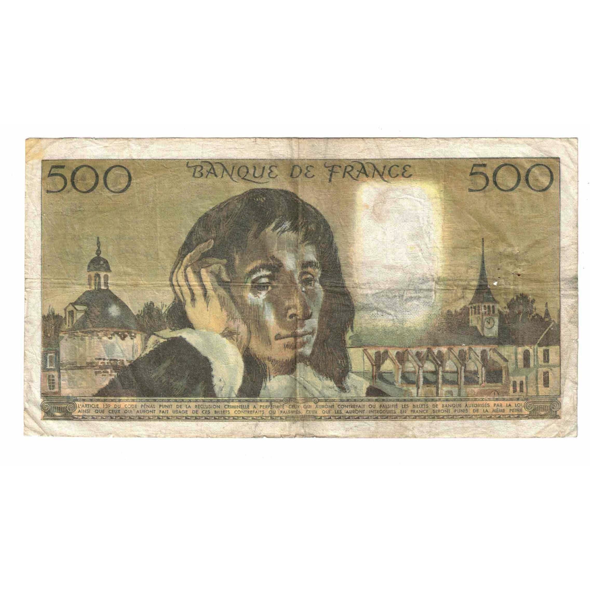 France, 500 Francs, Pascal, 1976, X.56, VF(20-25), Fayette:71.14, KM:156d