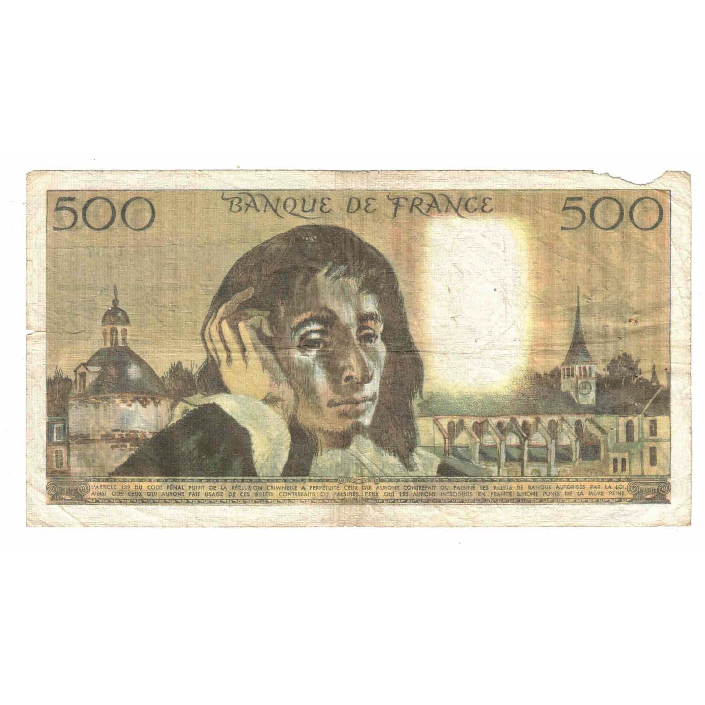 France, 500 Francs, Pascal, 1976, U.57, VG(8-10), Fayette:71.14, KM:156d