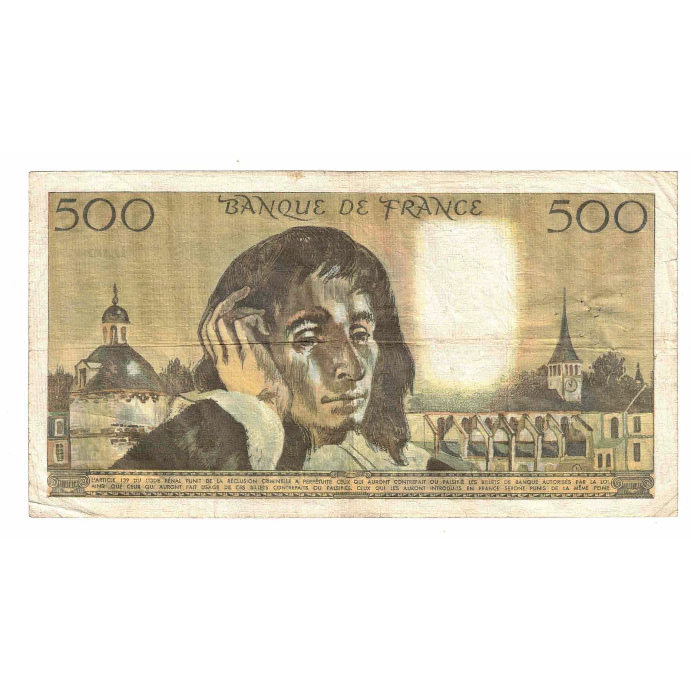 France, 500 Francs, Pascal, 1976, D.60, VF(20-25), Fayette:71.14, KM:156d