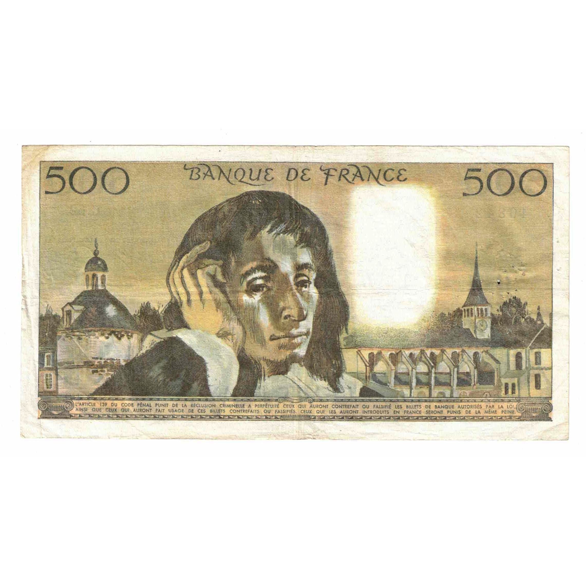 France, 500 Francs, Pascal, 1976, C.62, VF(30-35), Fayette:71.15, KM:156d