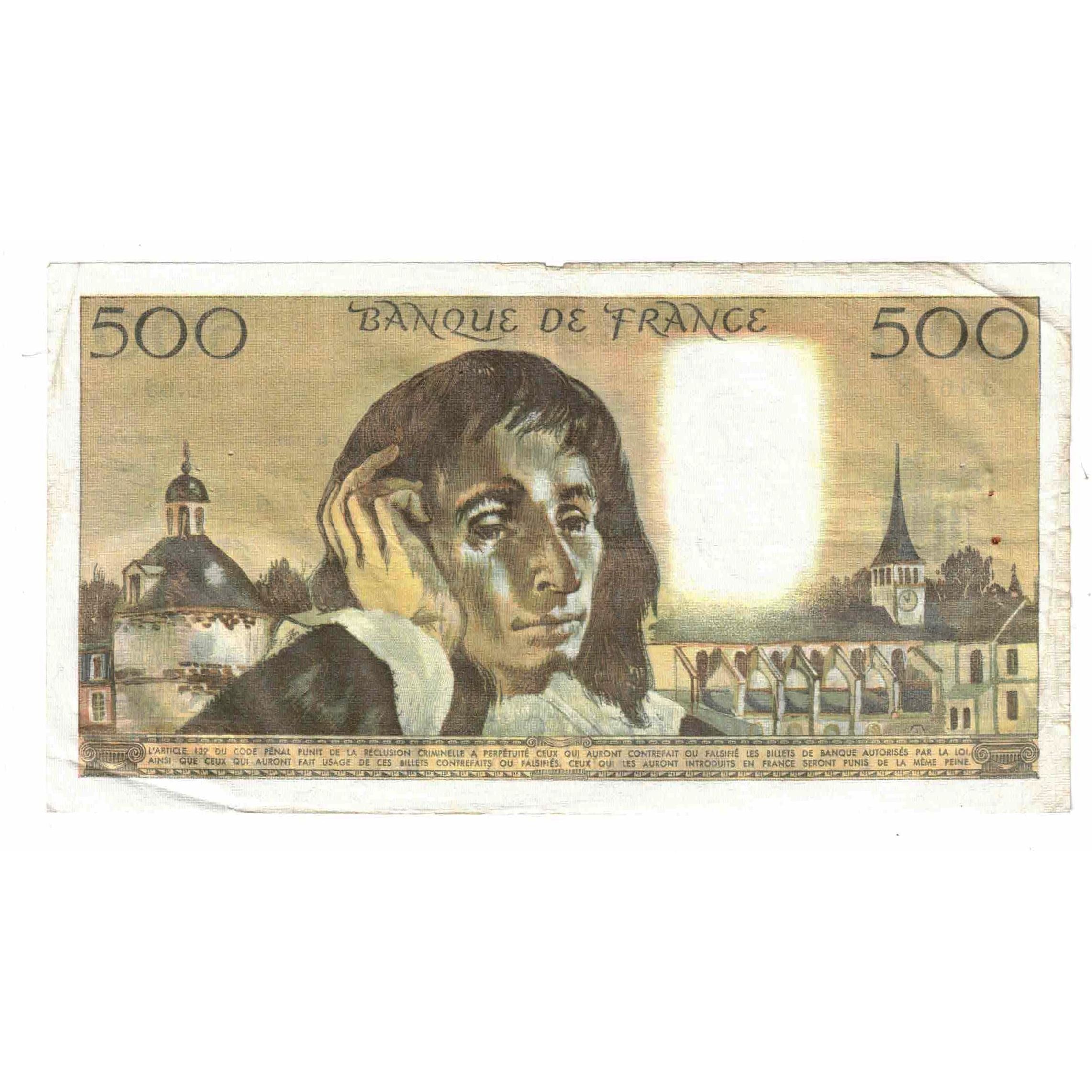 France, 500 Francs, Pascal, 1976, C.65, VF(20-25), Fayette:71.15, KM:156d