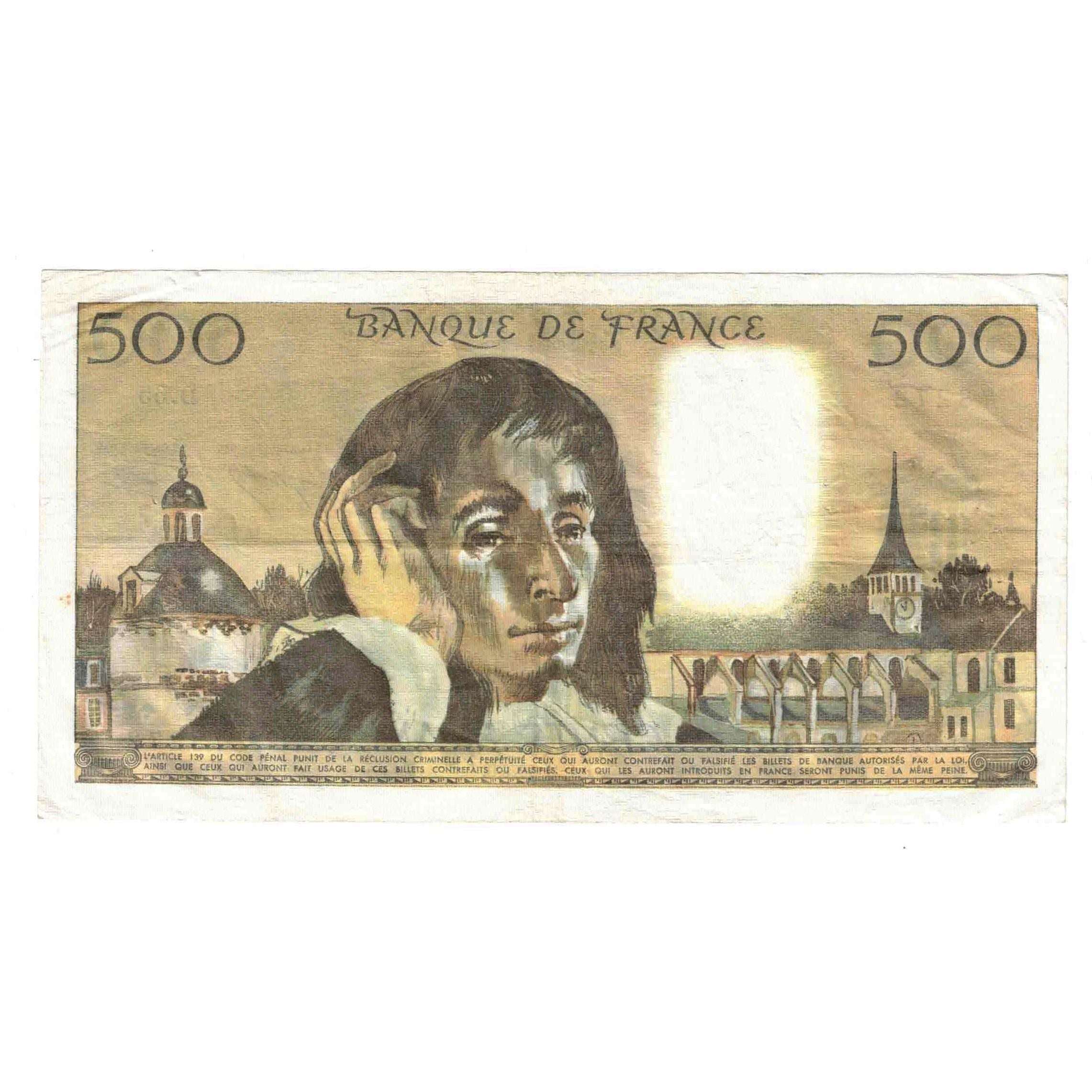 France, 500 Francs, Pascal, 1976, D.65, VF(20-25), Fayette:71.15, KM:156d