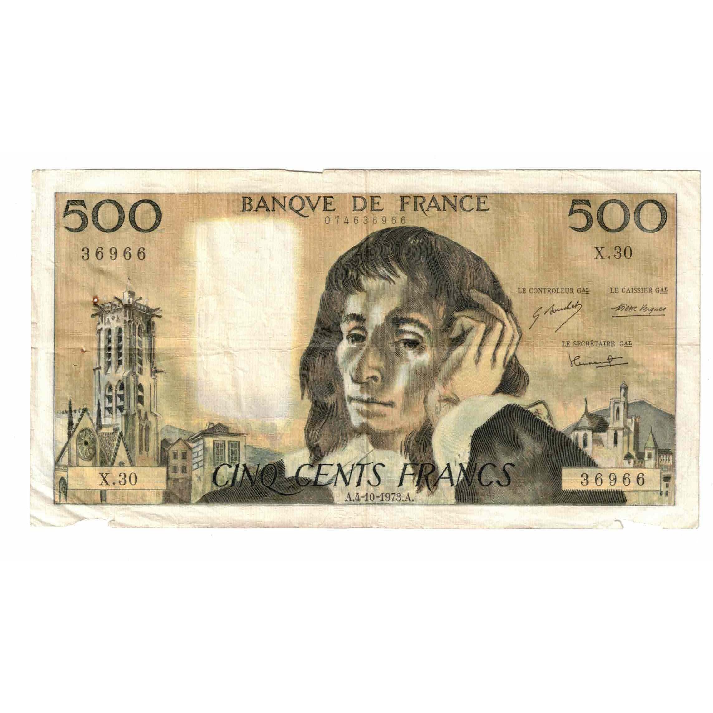 Francia, 500 Francs, Pascal, 1973, X.30, B+, Fayette:71.9, KM:156b
