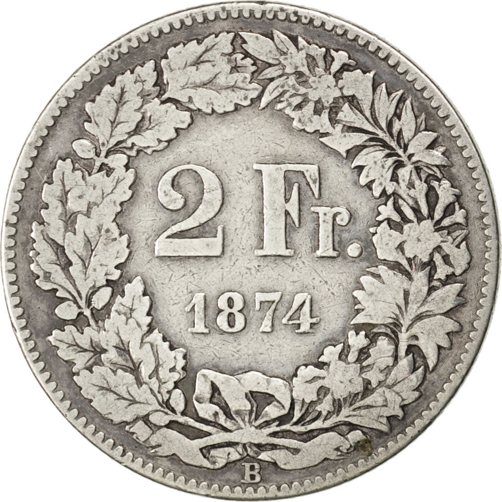 Coin, Switzerland, 2 Francs, 1874, Bern, VF(20-25), Silver, KM:21