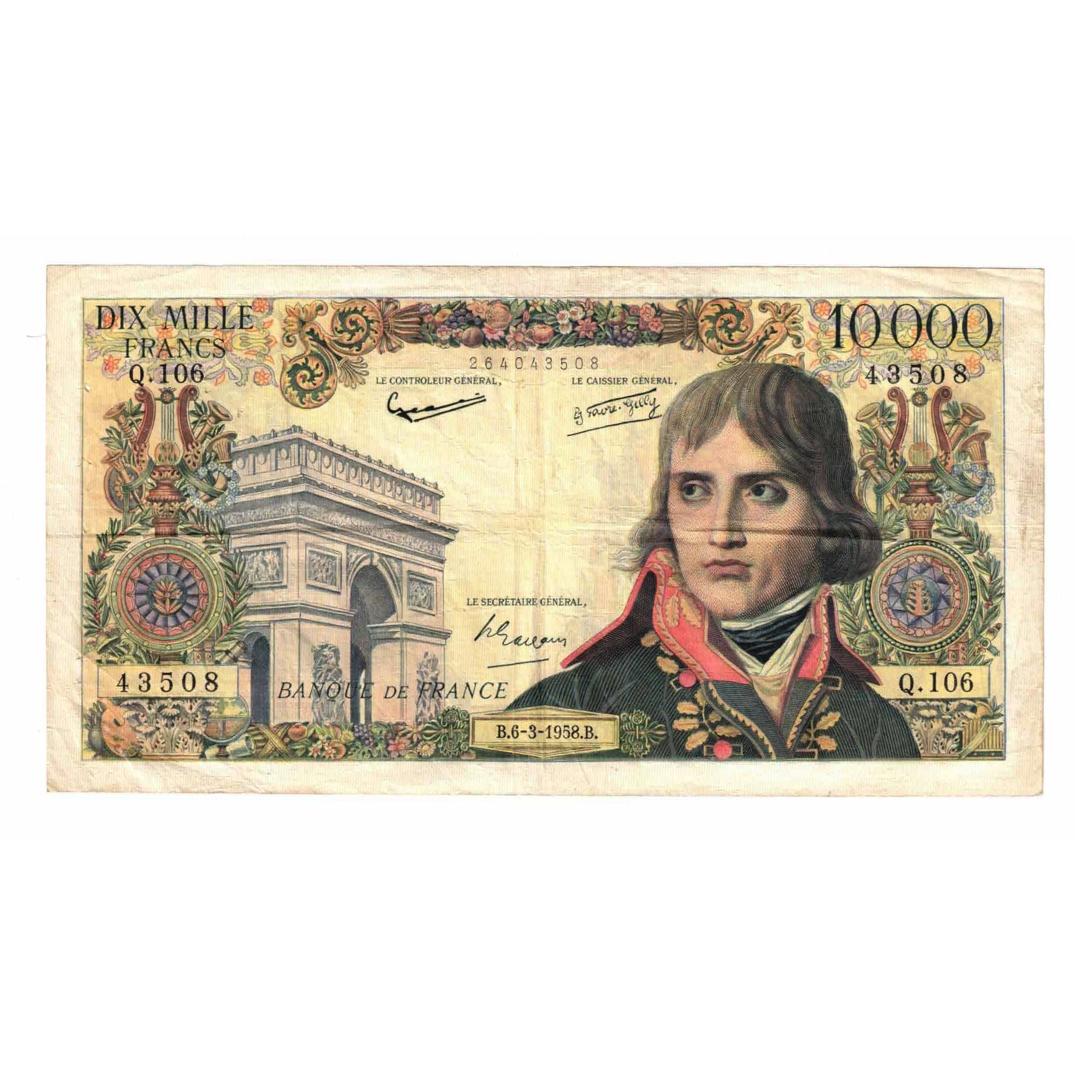 Francia, 10,000 Francs, Bonaparte, 1958, Q.106, MB+, Fayette:51.11, KM:136b