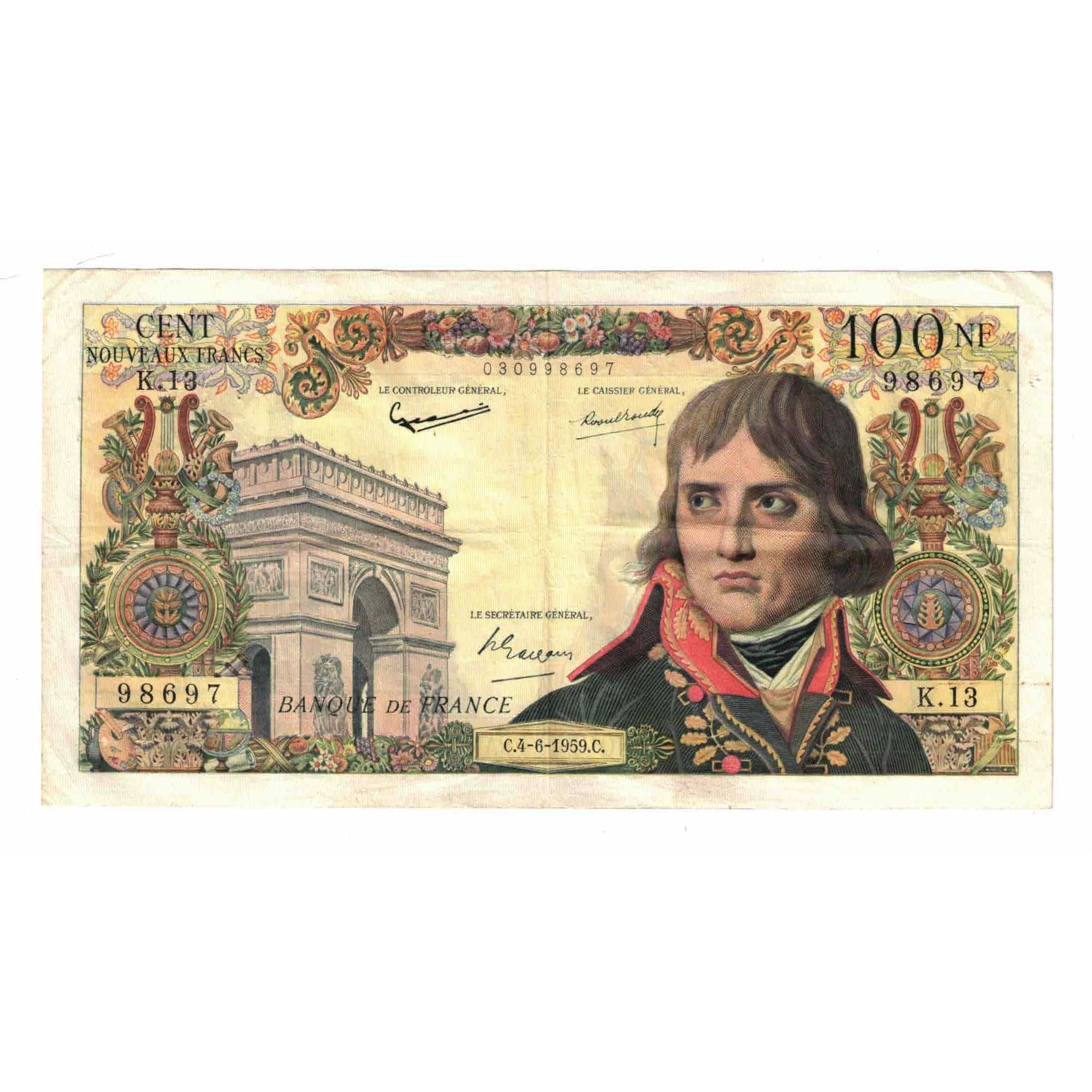 Francja, 100 Nouveaux Francs, Bonaparte, 1959, K.13, VF(30-35), Fayette:59.02