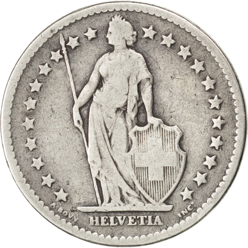 SWITZERLAND, 2 Francs, 1878, Bern, KM #21, VF(30-35), Silver, 27.4, 9.70