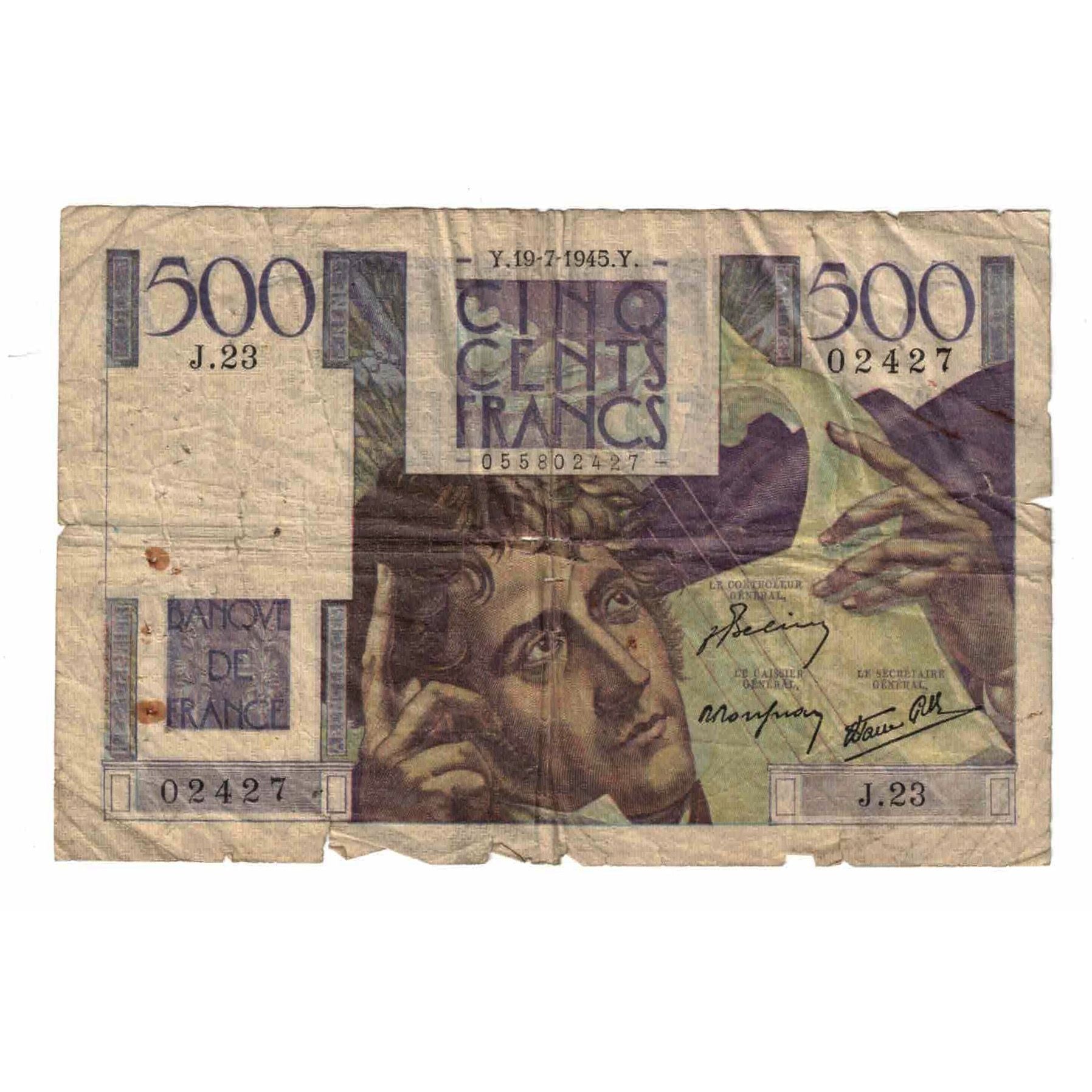 Francia, 500 Francs, Chateaubriand, 1945, J.23, MC+, Fayette:34.1, KM:129a