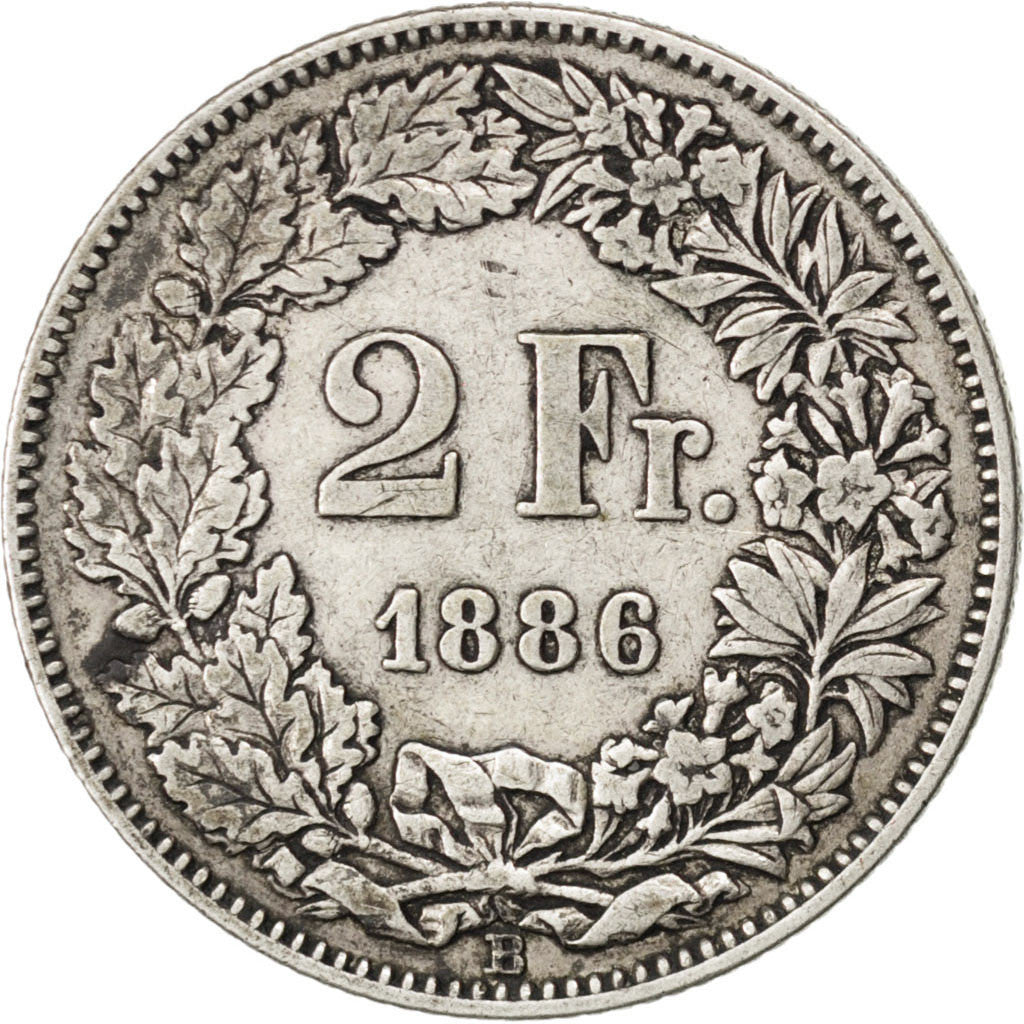 Coin, Switzerland, 2 Francs, 1886, Bern, VF(30-35), Silver, KM:21