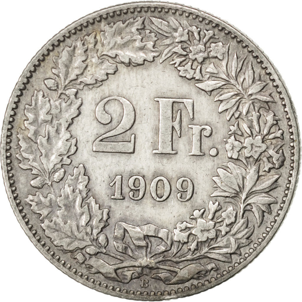 SWITZERLAND, 2 Francs, 1909, Bern, KM #21, EF(40-45), Silver, 27.4, 9.98