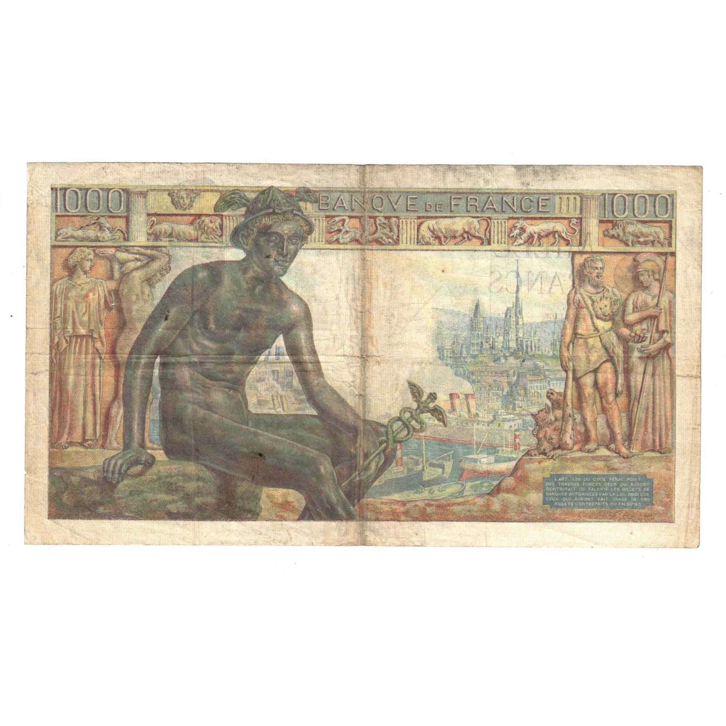 France, 1000 Francs, Déesse Déméter, 1942, E.1355, VF(20-25), Fayette:40.07