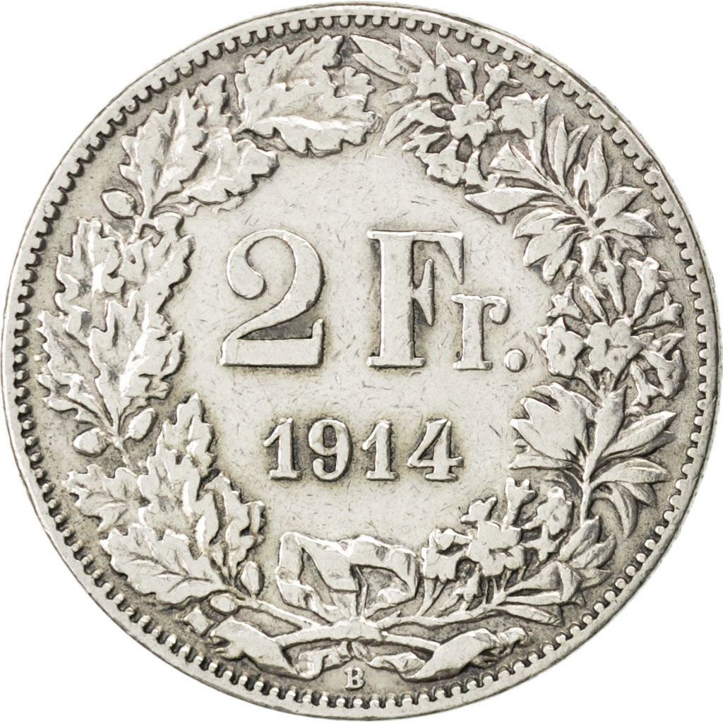 SWITZERLAND, 2 Francs, 1914, Bern, KM #21, EF(40-45), Silver, 27.4, 9.91