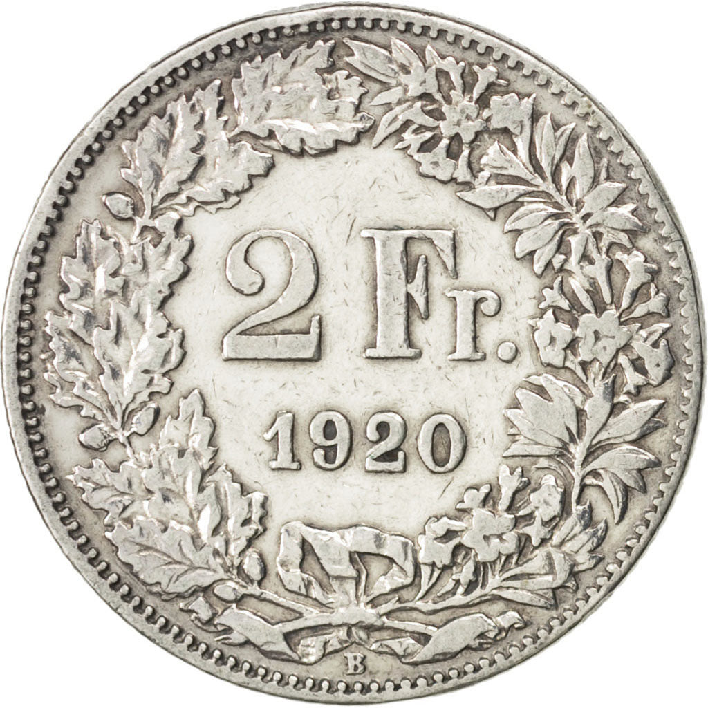 Coin, Switzerland, 2 Francs, 1920, Bern, EF(40-45), Silver, KM:21