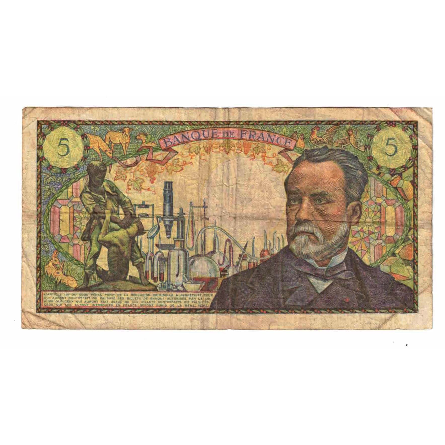 France, 5 Francs, Pasteur, 1970, W.116, VF(20-25), Fayette:61.12, KM:146b