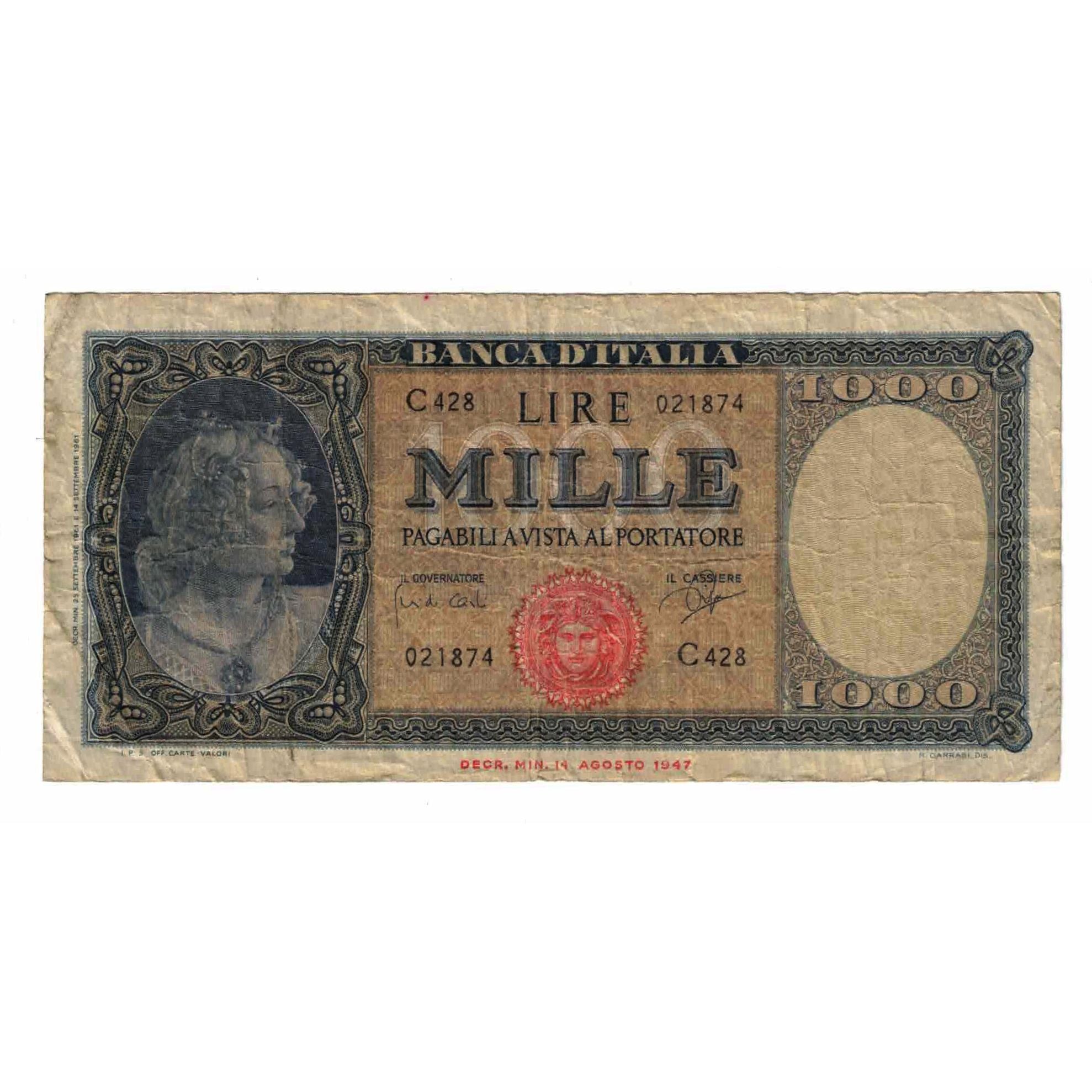 Banconote, Italia, 1000 Lire, 1961, 1961-09-25, KM:88d, MB