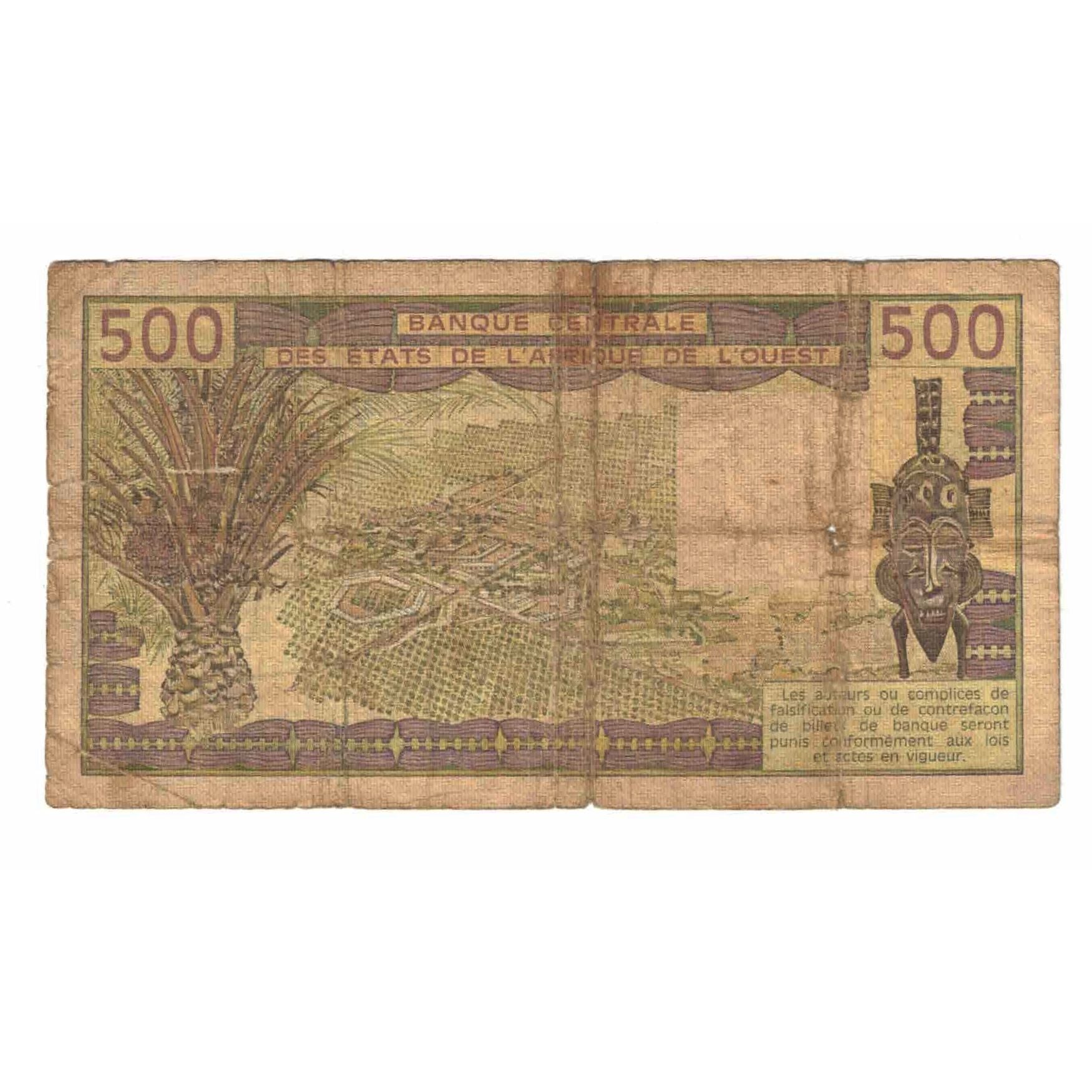 Banknote, West African States, 500 Francs, 1986, KM:606Hi, VF(20-25)