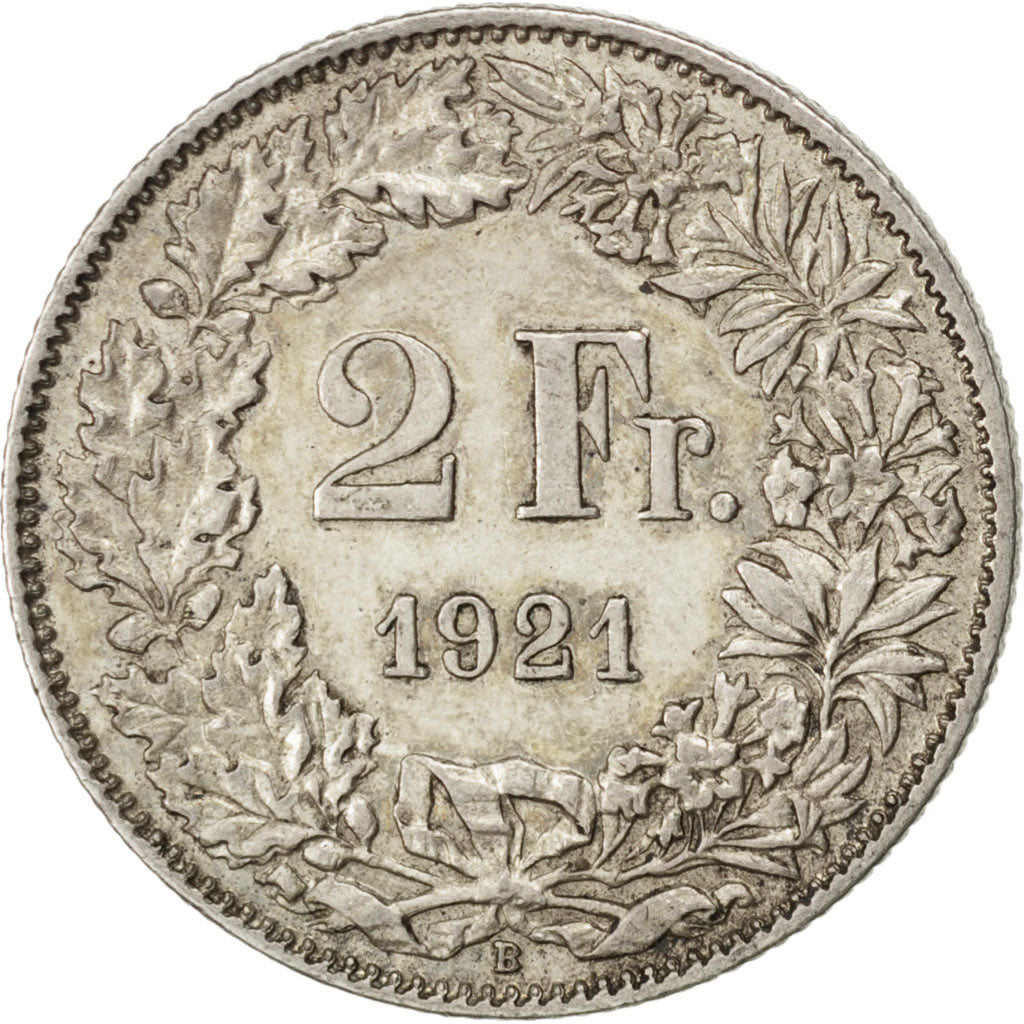 SWITZERLAND, 2 Francs, 1921, Bern, KM #21, AU(55-58), Silver, 27.4, 9.99